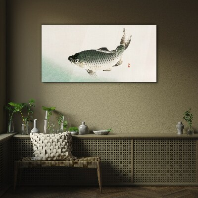 Carp in the water landscape Glass Wall Art