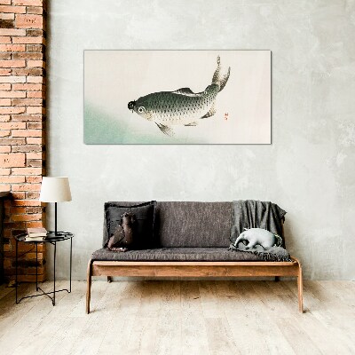 Carp in the water landscape Glass Wall Art