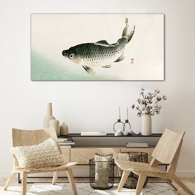 Carp in the water landscape Glass Wall Art