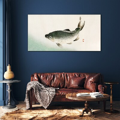 Carp in the water landscape Glass Wall Art