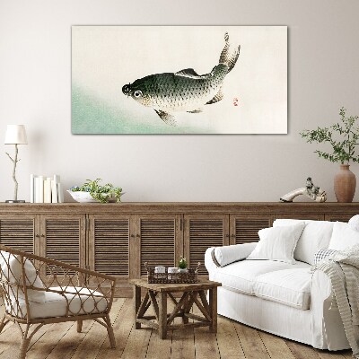 Carp in the water landscape Glass Wall Art