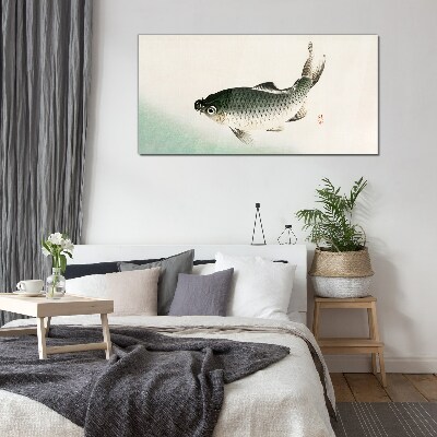 Carp in the water landscape Glass Wall Art