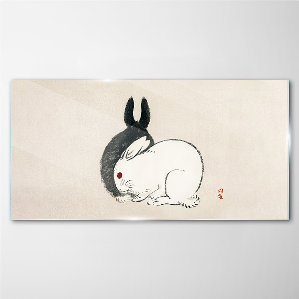 Black and white rabbit in harmony Glass Wall Art