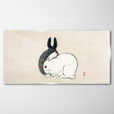 Black and white rabbit in harmony Glass Wall Art