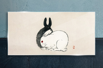 Black and white rabbit in harmony Glass Wall Art