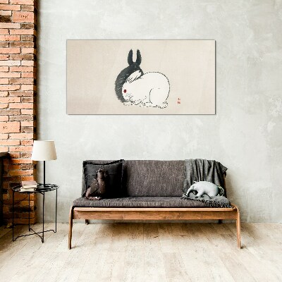 Black and white rabbit in harmony Glass Wall Art