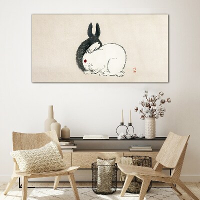 Black and white rabbit in harmony Glass Wall Art
