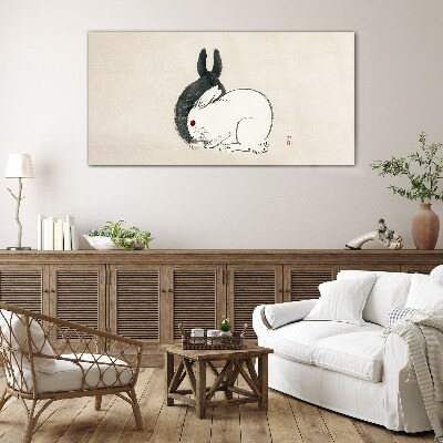 Black and white rabbit in harmony Glass Wall Art