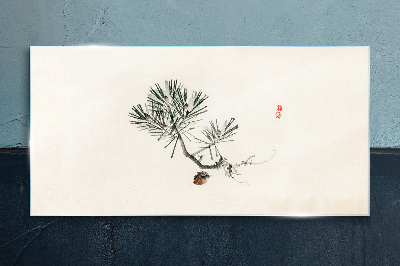 Pine tree on a white background Glass Wall Art