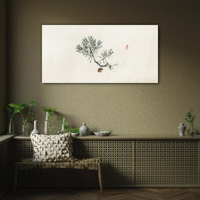 Pine tree on a white background Glass Wall Art