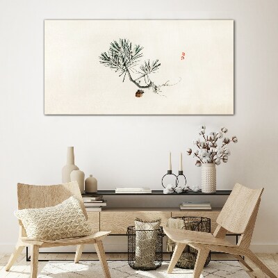 Pine tree on a white background Glass Wall Art