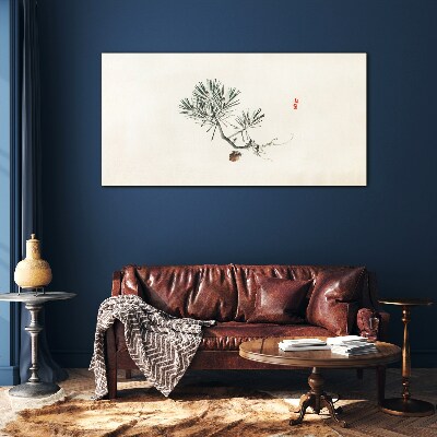 Pine tree on a white background Glass Wall Art