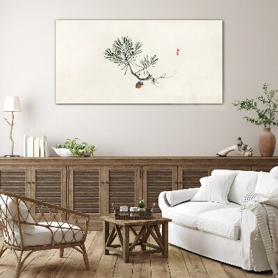 Pine tree on a white background Glass Wall Art