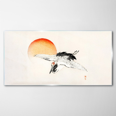 Golden Dawn with Crane Glass Wall Art