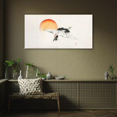 Golden Dawn with Crane Glass Wall Art