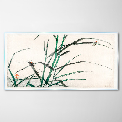 Grasses and insects in harmony Glass Wall Art