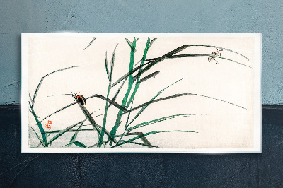 Grasses and insects in harmony Glass Wall Art
