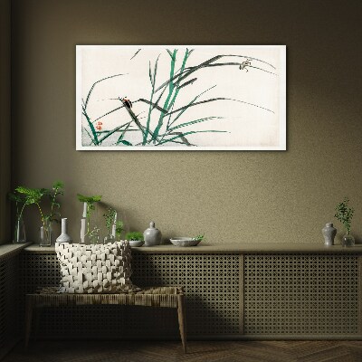 Grasses and insects in harmony Glass Wall Art
