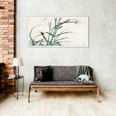 Grasses and insects in harmony Glass Wall Art