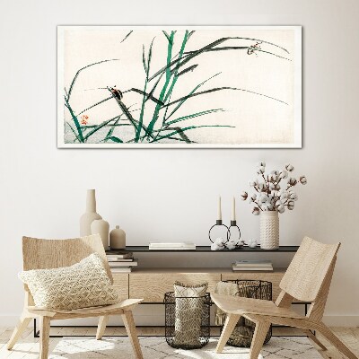 Grasses and insects in harmony Glass Wall Art