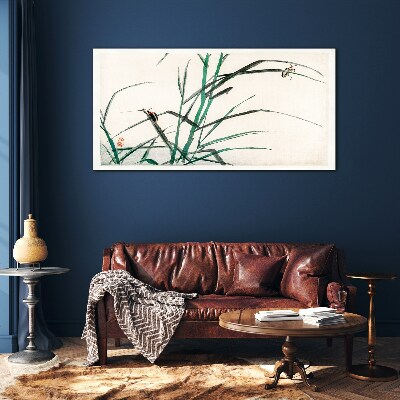 Grasses and insects in harmony Glass Wall Art
