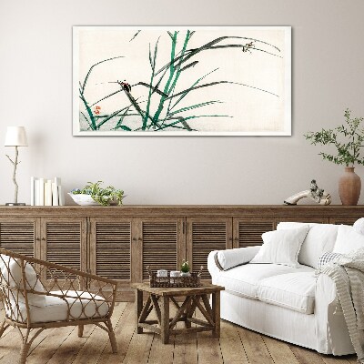 Grasses and insects in harmony Glass Wall Art