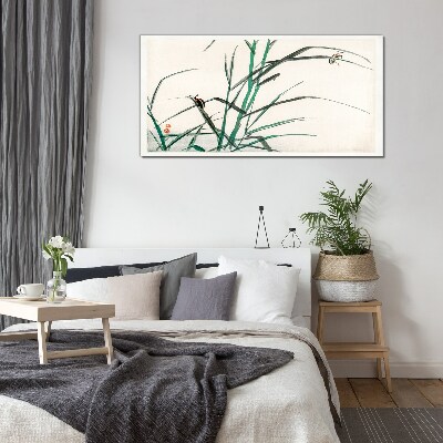 Grasses and insects in harmony Glass Wall Art