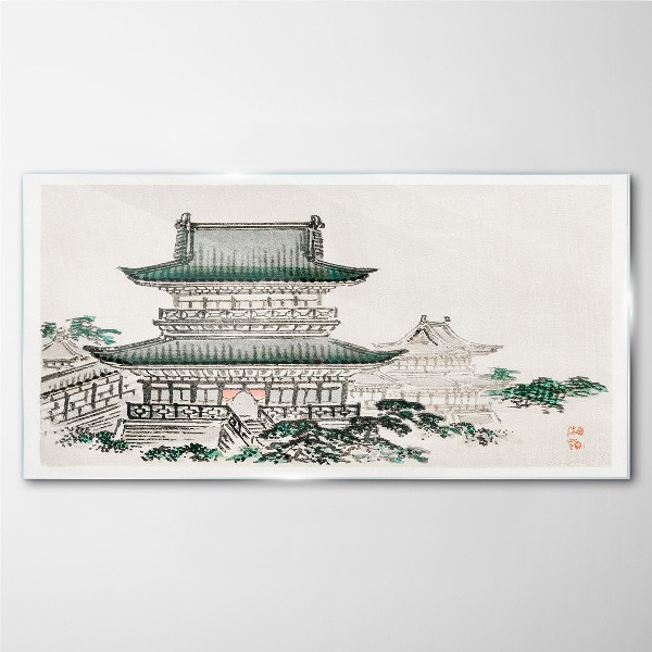 Traditional landscape with a pagoda Glass Wall Art