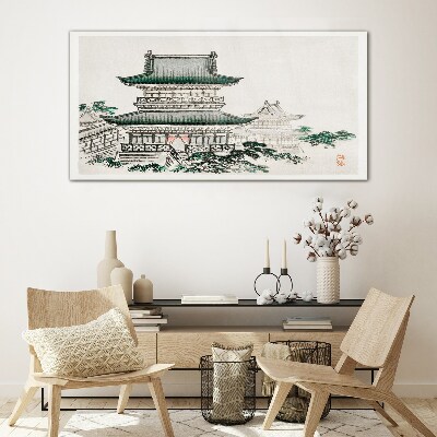 Traditional landscape with a pagoda Glass Wall Art