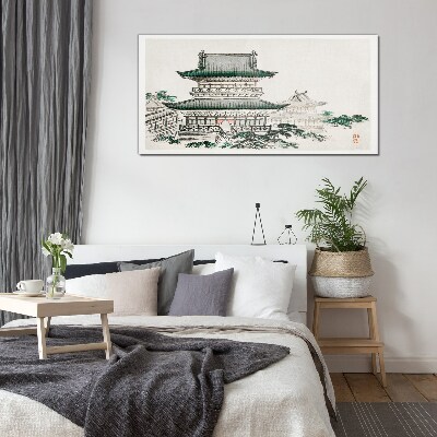 Traditional landscape with a pagoda Glass Wall Art