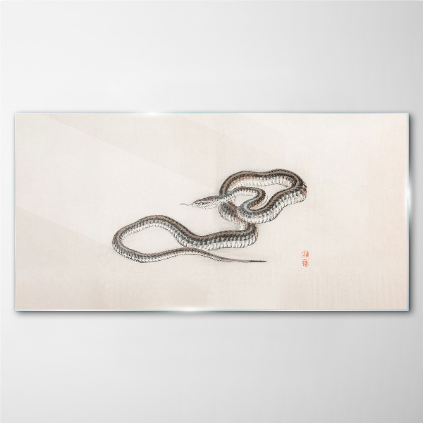 Snake against the background of minimalism Glass Wall Art