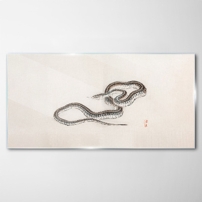 Snake against the background of minimalism Glass Wall Art