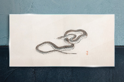 Snake against the background of minimalism Glass Wall Art