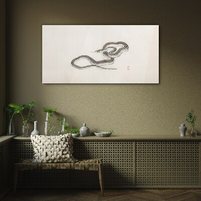 Snake against the background of minimalism Glass Wall Art