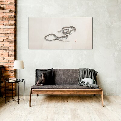 Snake against the background of minimalism Glass Wall Art