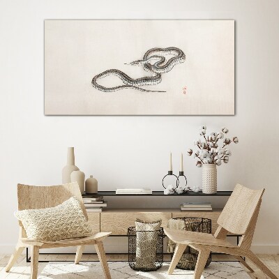 Snake against the background of minimalism Glass Wall Art