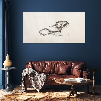 Snake against the background of minimalism Glass Wall Art