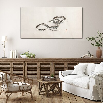 Snake against the background of minimalism Glass Wall Art