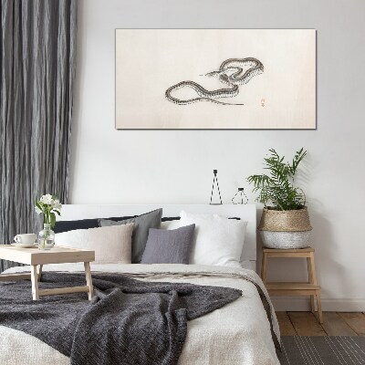 Snake against the background of minimalism Glass Wall Art