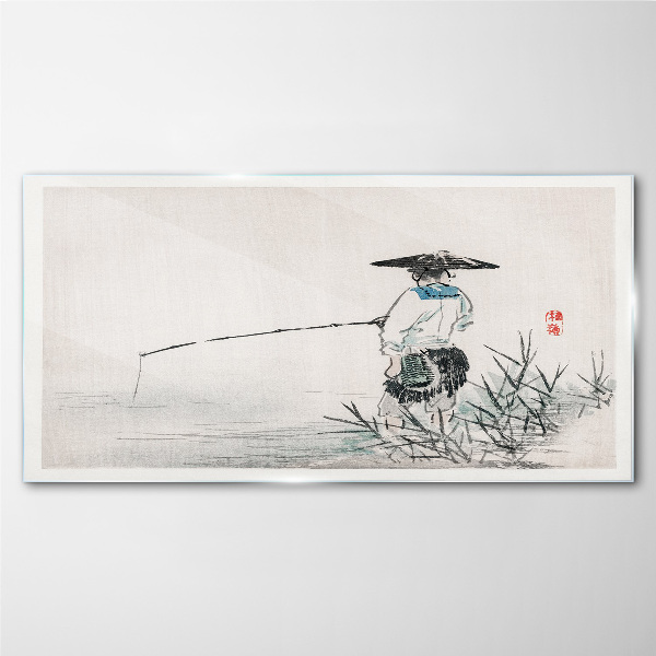 Fisherman in a peaceful setting Glass Wall Art