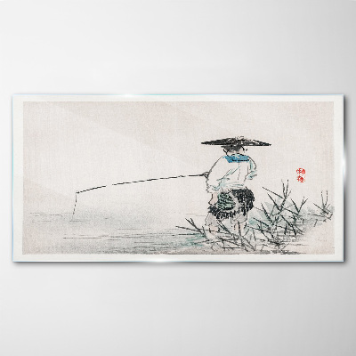 Fisherman in a peaceful setting Glass Wall Art