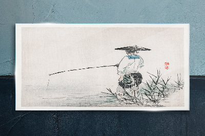 Fisherman in a peaceful setting Glass Wall Art
