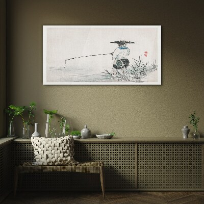Fisherman in a peaceful setting Glass Wall Art