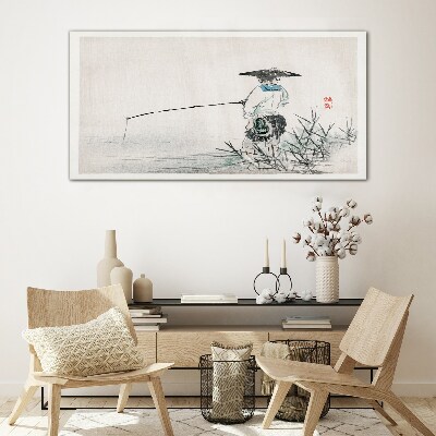 Fisherman in a peaceful setting Glass Wall Art