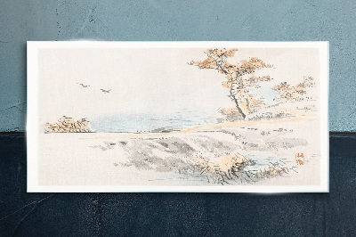 A peaceful landscape by the water Glass Wall Art