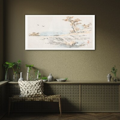 A peaceful landscape by the water Glass Wall Art