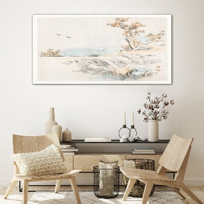 A peaceful landscape by the water Glass Wall Art