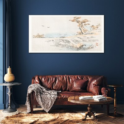 A peaceful landscape by the water Glass Wall Art