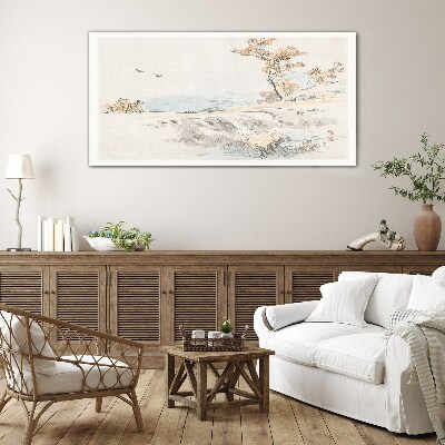 A peaceful landscape by the water Glass Wall Art