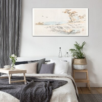 A peaceful landscape by the water Glass Wall Art